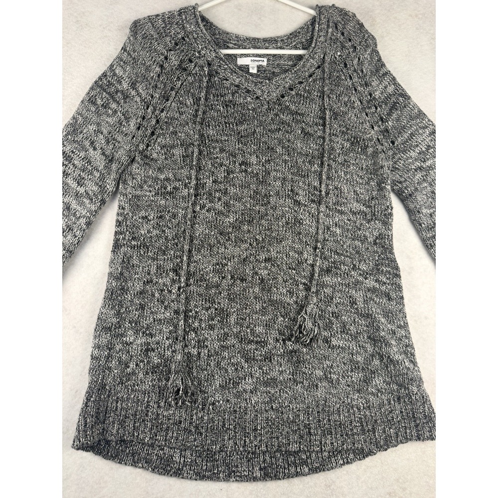 Sonoma Goods For Life‎ Hooded Knit Sweater Women's Medium Gray Cotton Blend